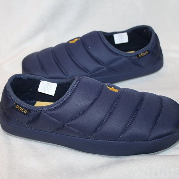 NIB POLO RALPH‎ LAUREN MEN'S PUFFER SLIP ON CLOG SLIPPERS NAVY BLUE - Picture 1 of 7